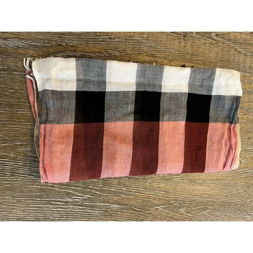 Authentic BURBERRY UNI Kids Beige / Stone Gauze Wool Silk‎ Check Scarf EUC